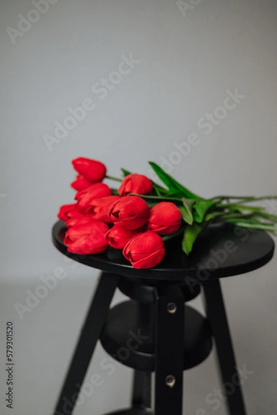 Obraz a bouquet of red tulips on a white background