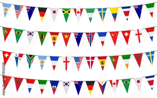 Fototapeta Garland with pennants in international colors