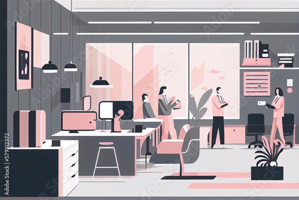 Fototapeta Illustration of large group of people working in coworking, Generative AI.