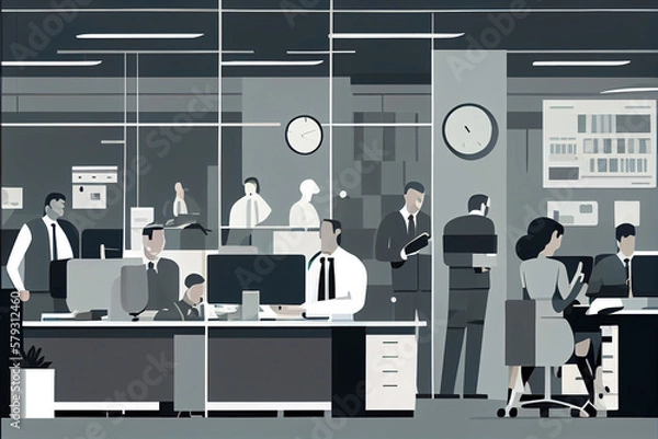 Fototapeta Illustration of large group of people working in coworking, Generative AI.