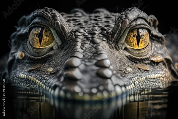 Fototapeta Front angle Close-up shot of a crocodile's head scales and eyes. Generative AI.