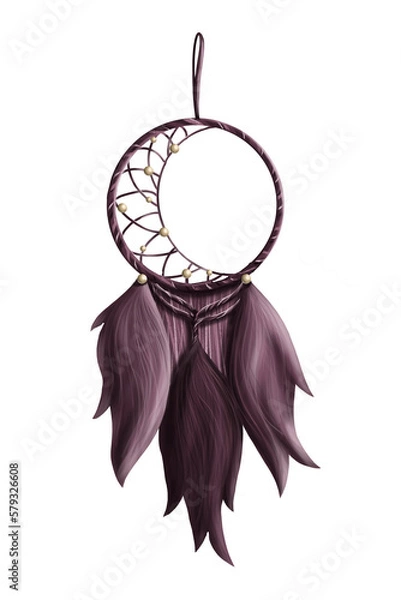 Obraz Isolated decoration bohemian dream catcher in boho style. Hand drawn vector illustration.