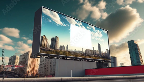 Fototapeta High-Rise Billboard: Mockup in the Midst of a Modern Urban Landscape. Generative Ai