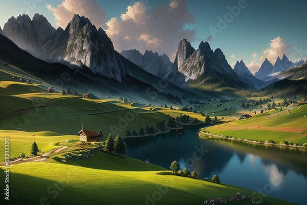 Obraz landscape with lake and mountains