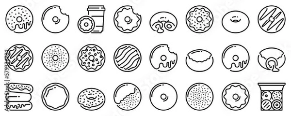 Obraz Line icons about doughnut on transparent background with editable stroke.