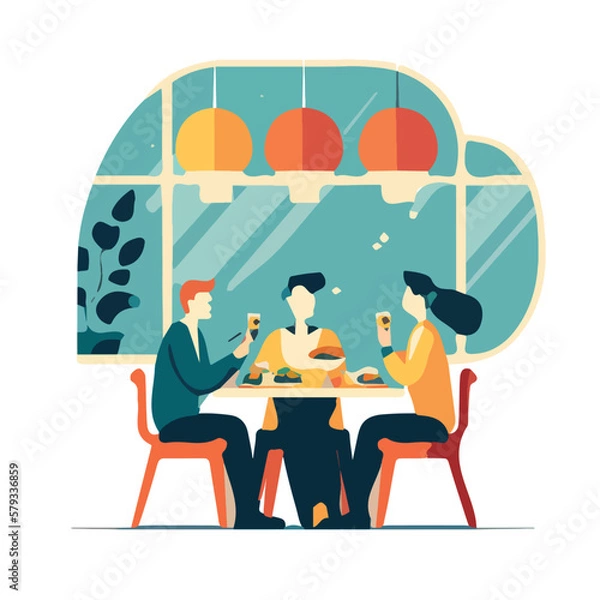 Fototapeta three people eating in a restaurante vector