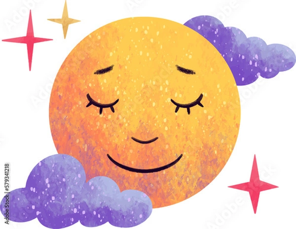Fototapeta Drawing for a children's book of lessons with a child moon clouds stars