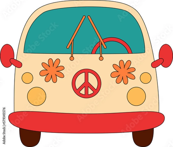 Fototapeta Retro groovy mini van vector illustration