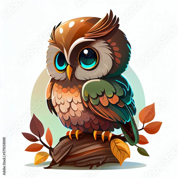 Fototapeta 3D owl illustration, generative ai