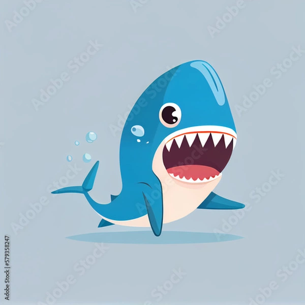 Fototapeta funny shark, isolated, cartoon style, flat design, generative ai