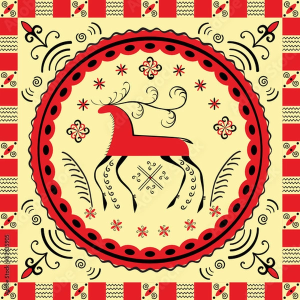 Fototapeta Mezen painting one of the most ancient Russian crafts.