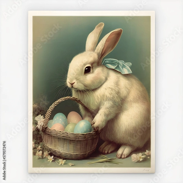 Fototapeta Easter bunny with easter eggs AI generated
