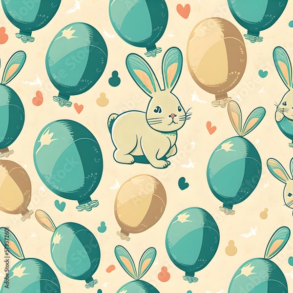 Fototapeta easter seamless pattern with rabbits easter eggs AI generated