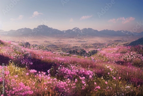 Fototapeta lavender field at sunset generative ai