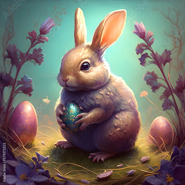 Fototapeta Easter bunny with easter eggs AI generated