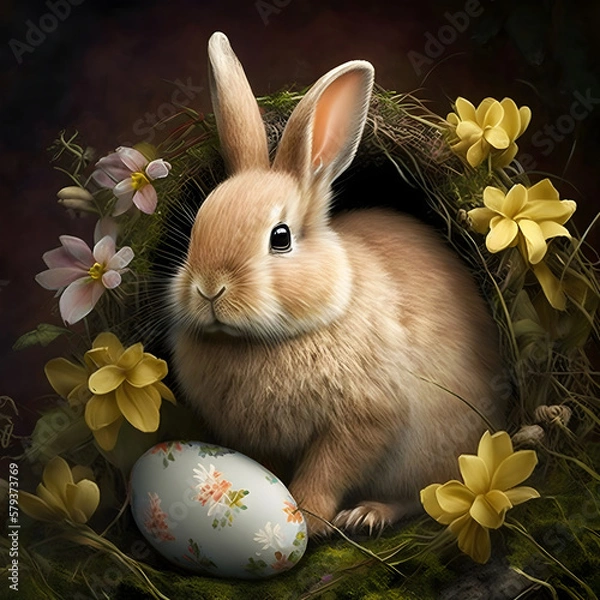 Fototapeta Easter bunny with easter eggs AI generated