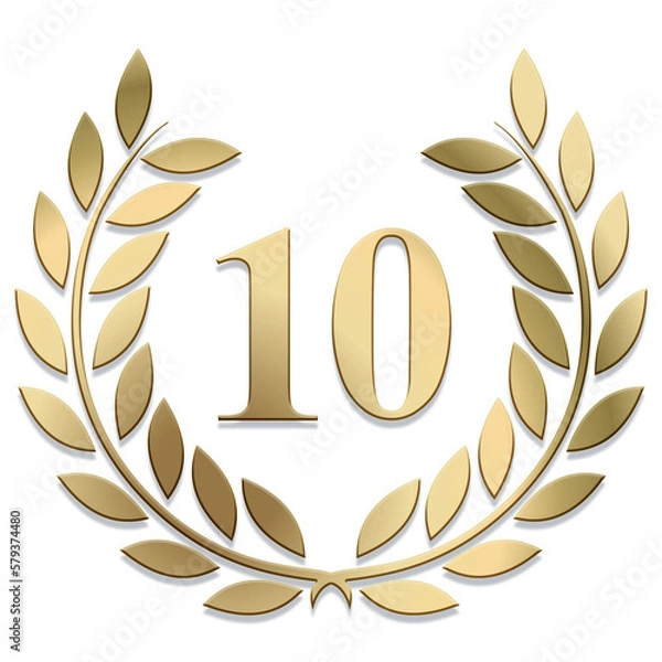 Obraz 3D Gold PNG laurel wreath number 10