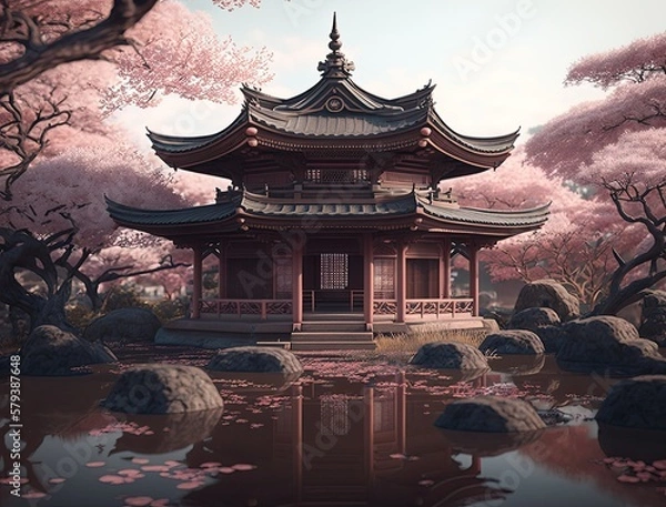 Obraz Japanese temple in the morning  generative ai