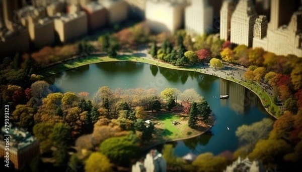 Obraz central park tilt shift aerial view generative ai