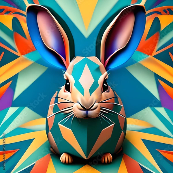 Obraz easter colorful bunny on colorful geometric abstract background. Generative AI