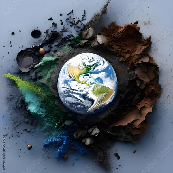 Obraz Planet earth emerges from different earth textures. Generative AI