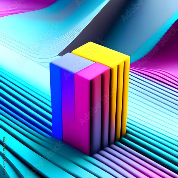 Obraz colorful graphic design with protruding 3d cubes. Colorful geometric background. Generative AI