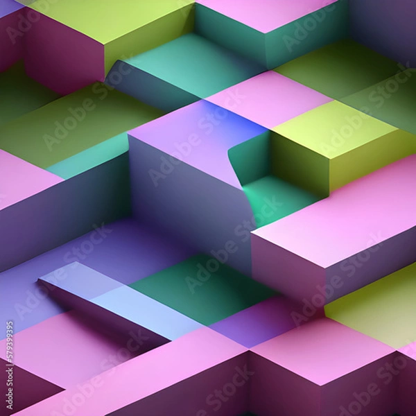 Obraz Beautiful abstract pastel color design background in cube tetris style. Generative AI