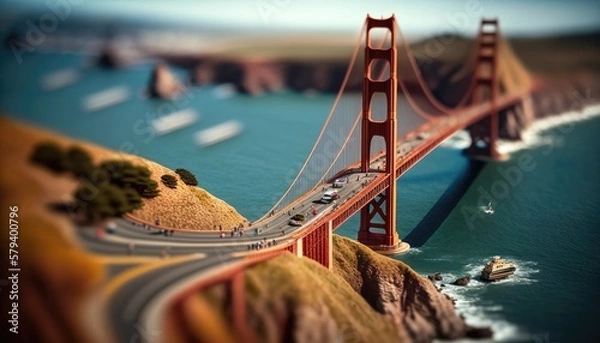 Obraz golden gate bridge tilt shift aerial view generative ai