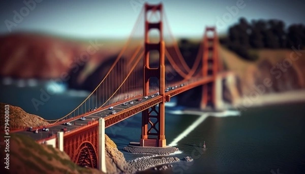 Fototapeta golden gate bridge tilt shift aerial view generative ai