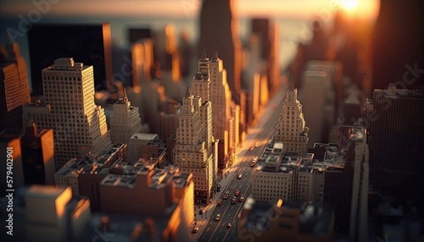 Obraz New York city aerial skyline  tilt shift generative ai