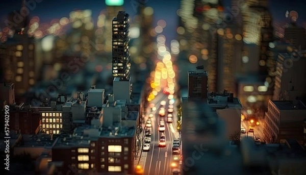 Obraz New York city aerial skyline  tilt shift generative ai