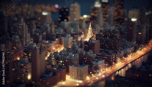 Obraz New York city aerial skyline  tilt shift generative ai