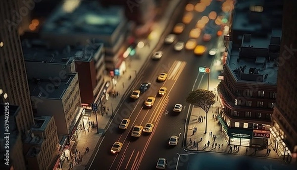 Obraz New York city aerial skyline  tilt shift generative ai