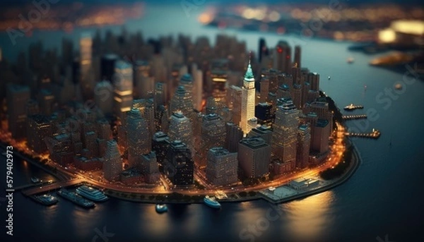 Obraz New York city aerial skyline  tilt shift generative ai