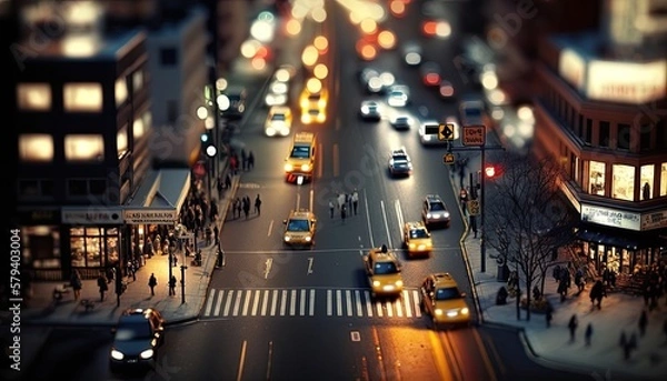 Fototapeta New York city aerial skyline  tilt shift generative ai