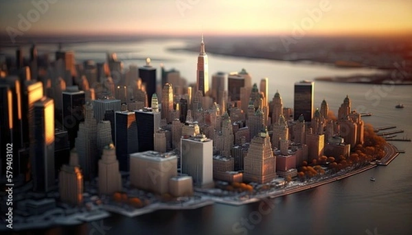 Obraz New York city aerial skyline  tilt shift generative ai