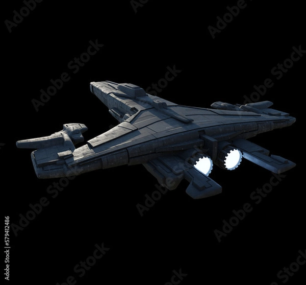Obraz Fast Attack Space Ship on Black Background - Rear View, 3d digitally rendered science fiction illustration