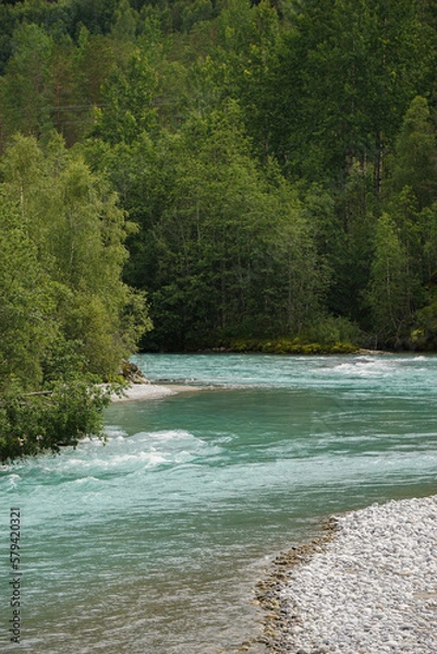Obraz Green River going through mountains and green forest