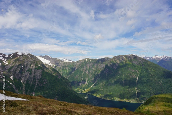 Obraz Scenic lake surrounded by mountains and forest on a sunny day
