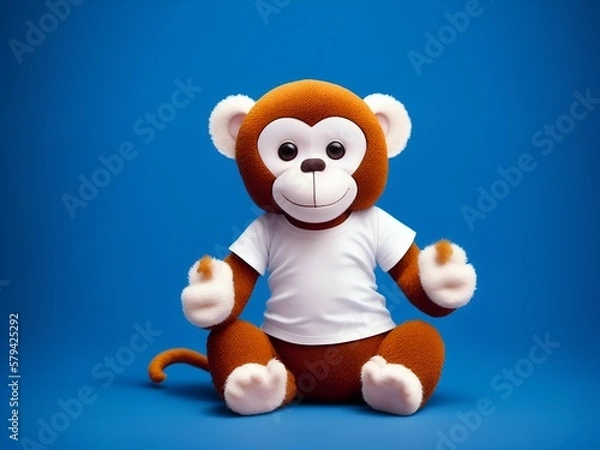 Fototapeta Monkey whiye in t-shirt toy. Created with generated ai