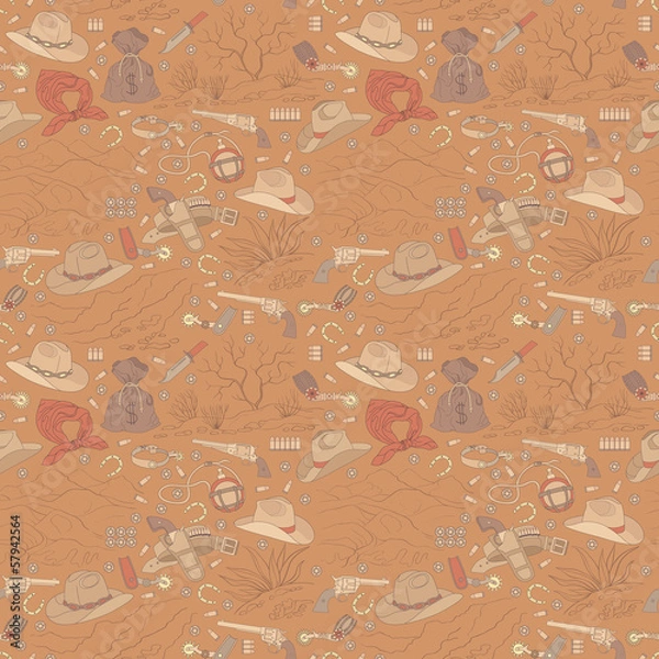 Fototapeta seamless cowboy pattern with landscapes