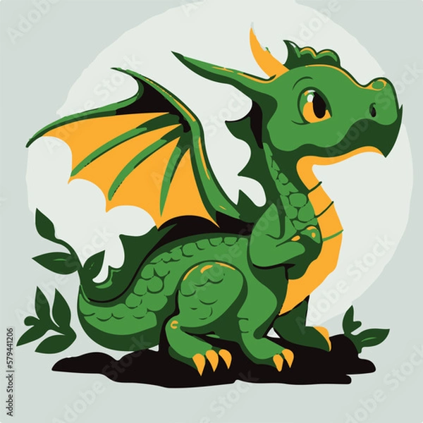 Obraz Vector cute green dragon vector illustration 