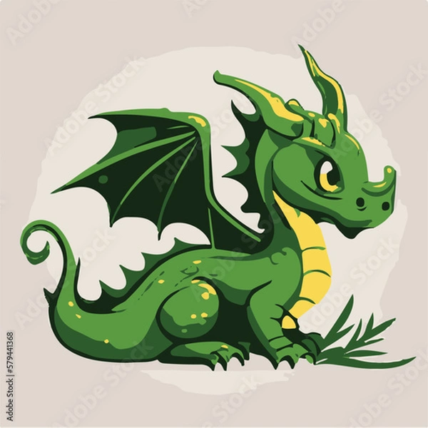 Fototapeta Vector cute green dragon vector illustration 