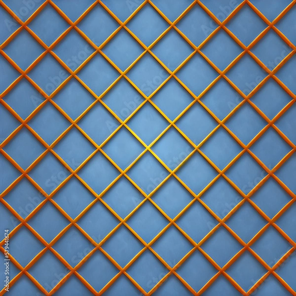 Obraz diamond grid gold pattern on blue background. Generative AI