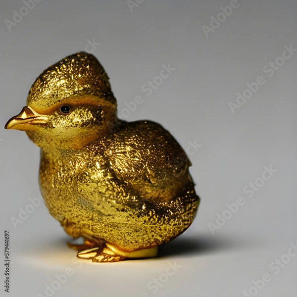 Obraz a gold statuette of a little chick. Generative AI