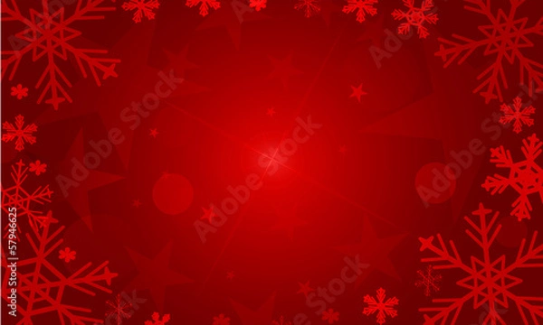 Fototapeta Christmas red background frame with red snowflakes