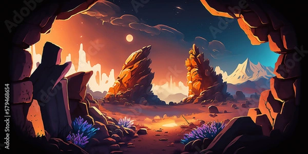 Fototapeta Fantasy 2d game art,  illustration, gaming background generated ai
