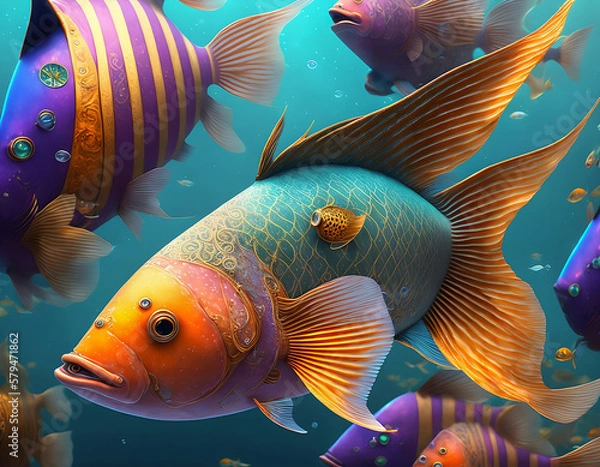 Obraz Digital fish in aquarium. Generative AI