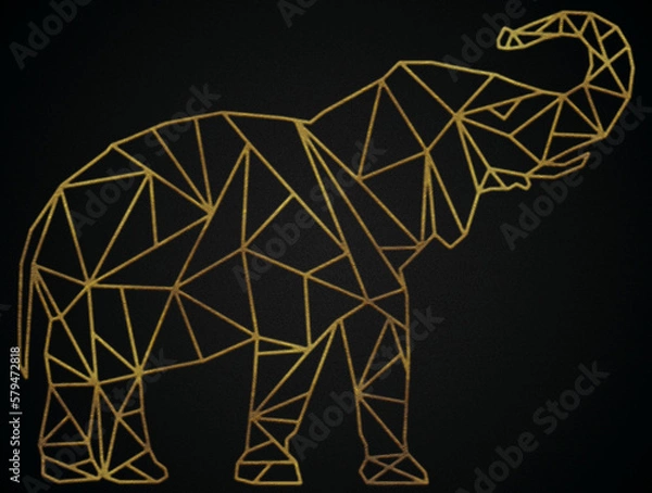Fototapeta Polygonal geometric elephant with golden effect