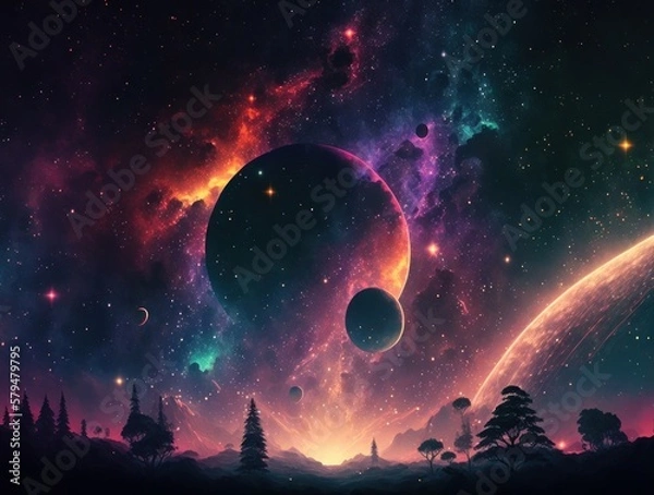 Fototapeta Indulge in the magnificence of the universe with this stunning space photo - a dreamlike, mesmerizing night sky wallpaper adorned with twinkling stars, planets, and the Milky Way